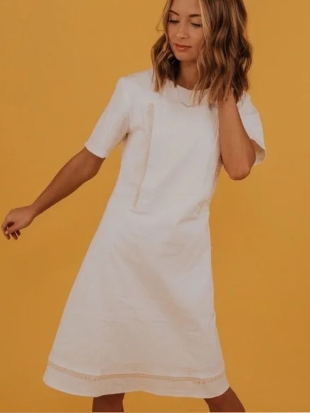 Roolee White Medium Cotton Dress - Nursing Friendly MOM Dress